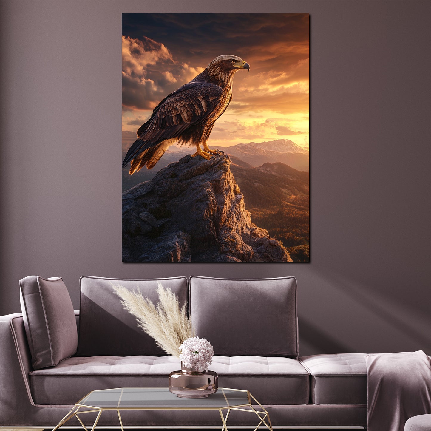 Quadro aquila tramonto roccia potenza eleganza montagna