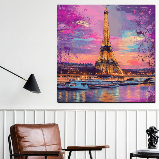 Quadro astratto Parigi Torre Eiffel Senna tramonto Pop Art elegante