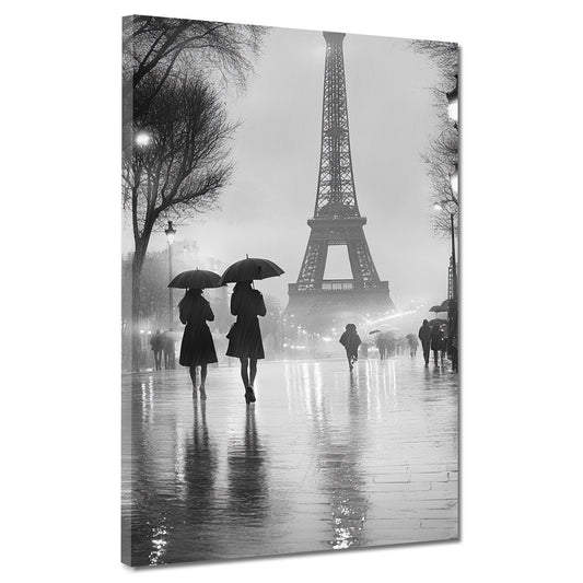 Quadro astratto Parigi Torre Eiffel pioggia bianco e nero romantico