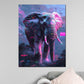 Quadro astratto elefante con luci futuristiche e colori brillanti