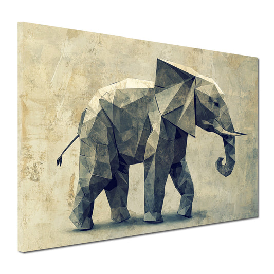 Quadro astratto elefante in forma geometrica con sfondo vintage