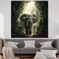 Quadro astratto elefante nella giungla lussureggiante con luce solare