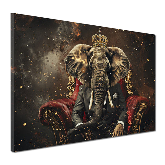 Quadro astratto elefante reale con corona su trono lussuoso