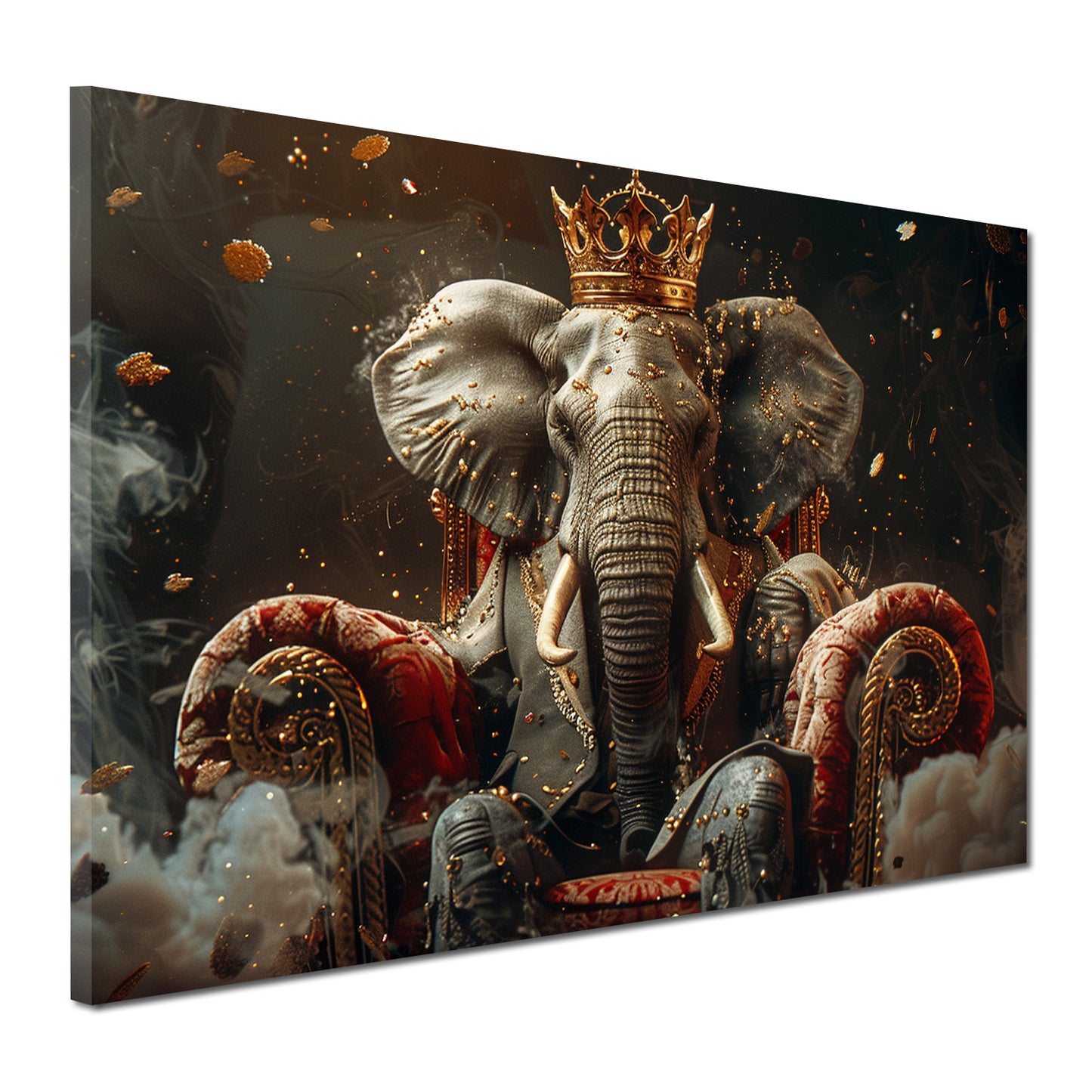 Quadro astratto elefante reale con corona su trono lussuoso