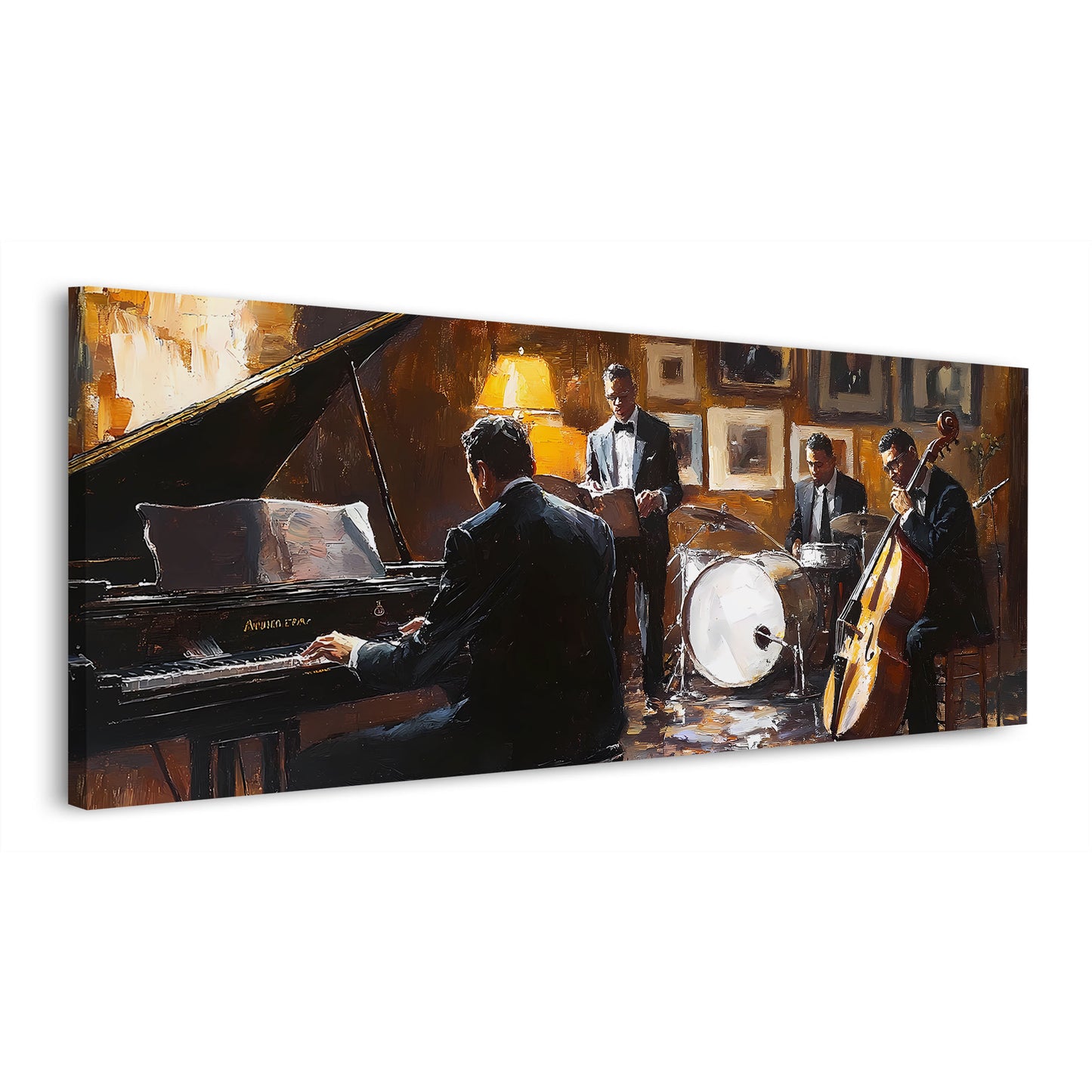 Quadro astratto musica jazz pianoforte contrabbasso batteria stile pittorico elegante