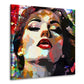 Quadro astratto ritratto femminile con labbra rosse in colori intensi