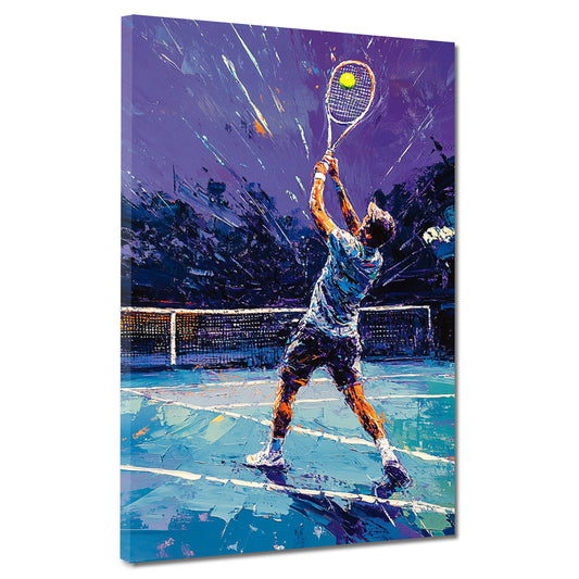 Quadro astratto tennista al servizio moderno sportivo
