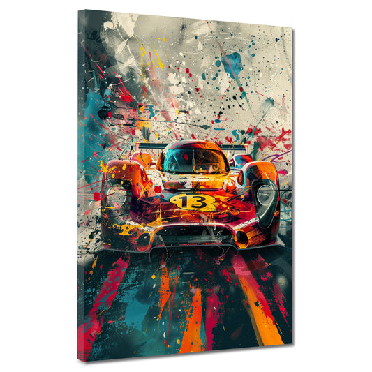 Quadro auto da corsa pop art con effetti di colore astratti