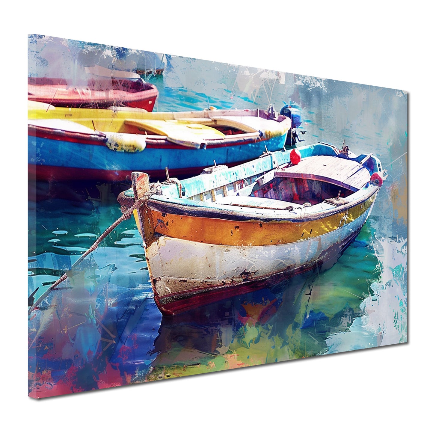 Quadro barche colorate sull'acqua astratto