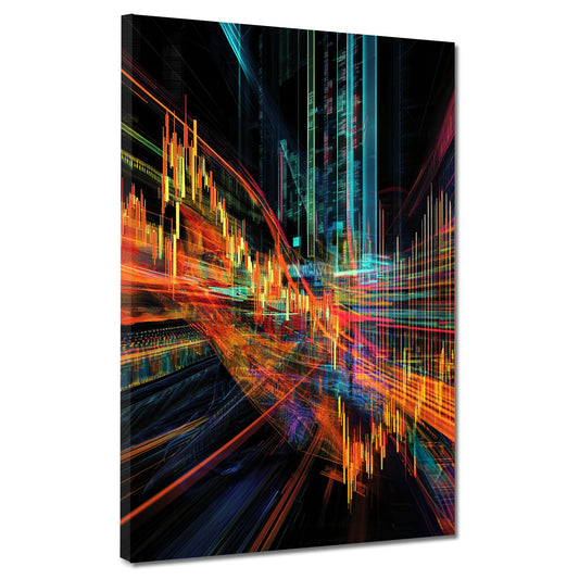 Quadro borsa grafici colori neon finanza digitale moderno