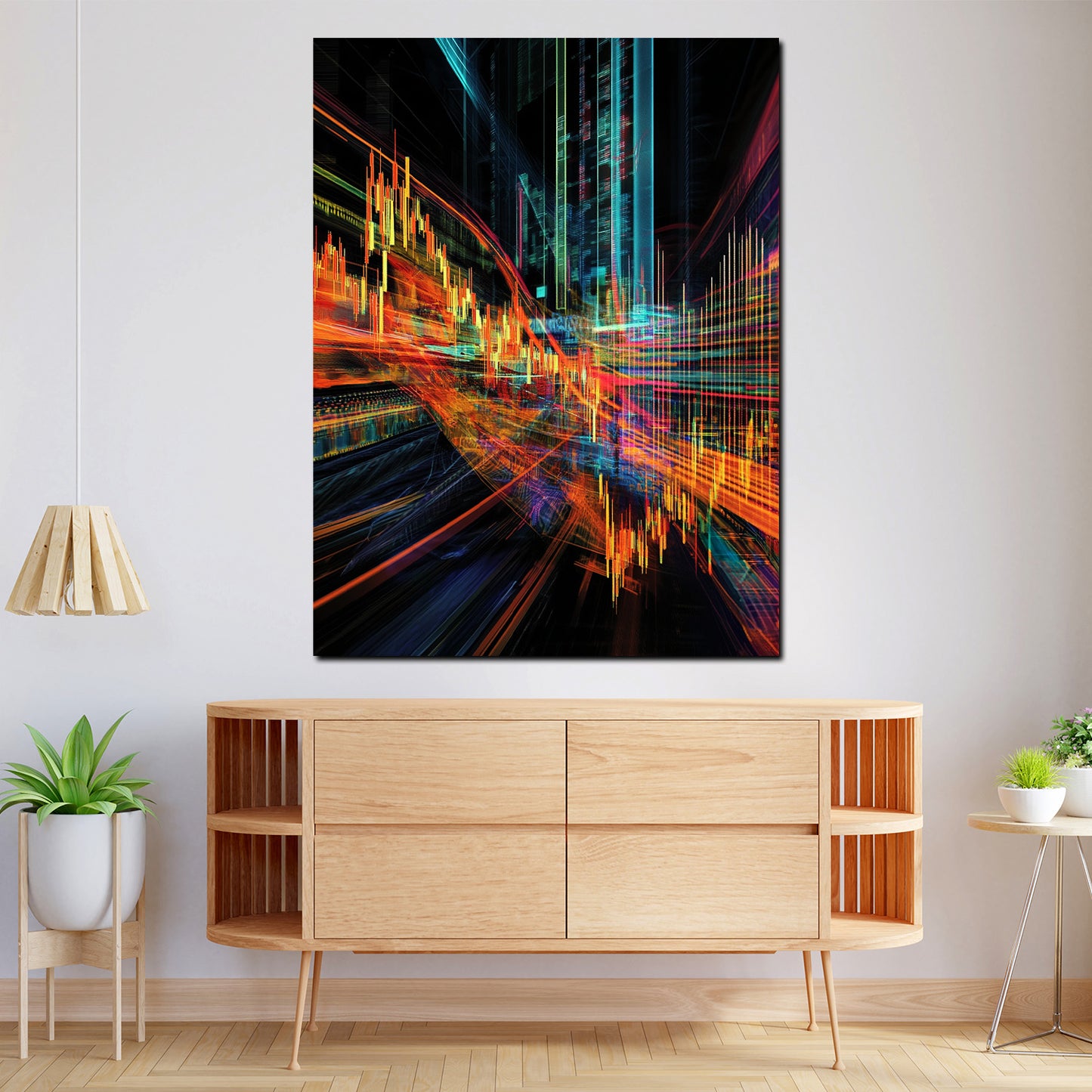 Quadro borsa grafici colori neon finanza digitale moderno