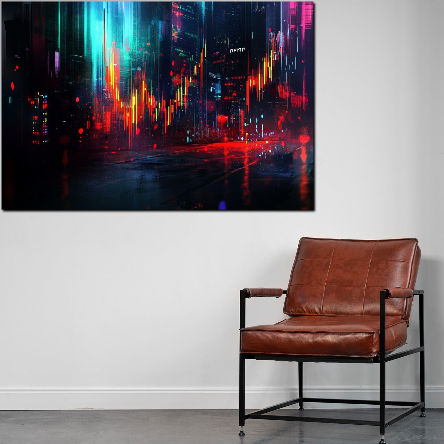 Quadro borsa luci neon città mercati dati moderni