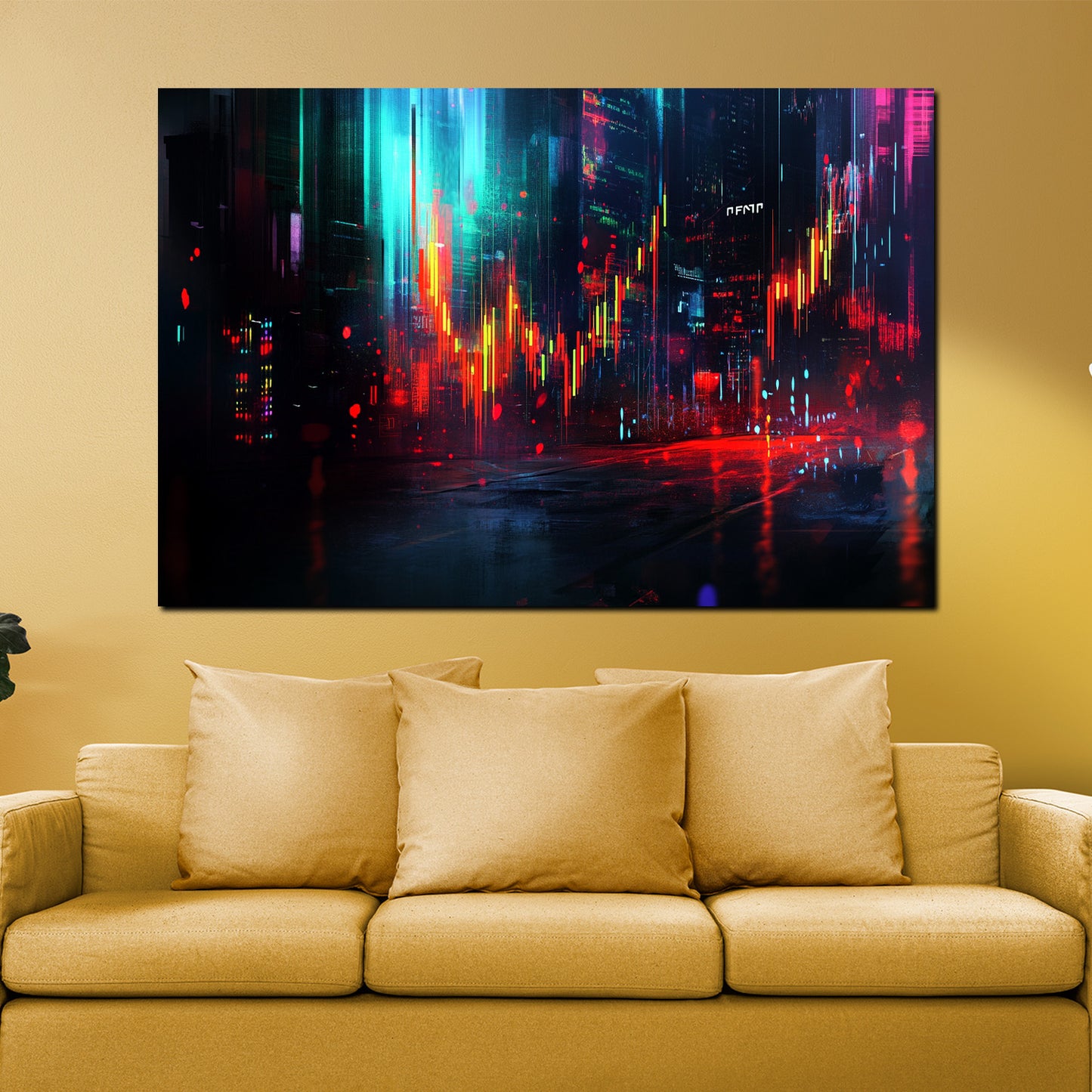 Quadro borsa luci neon città mercati dati moderni