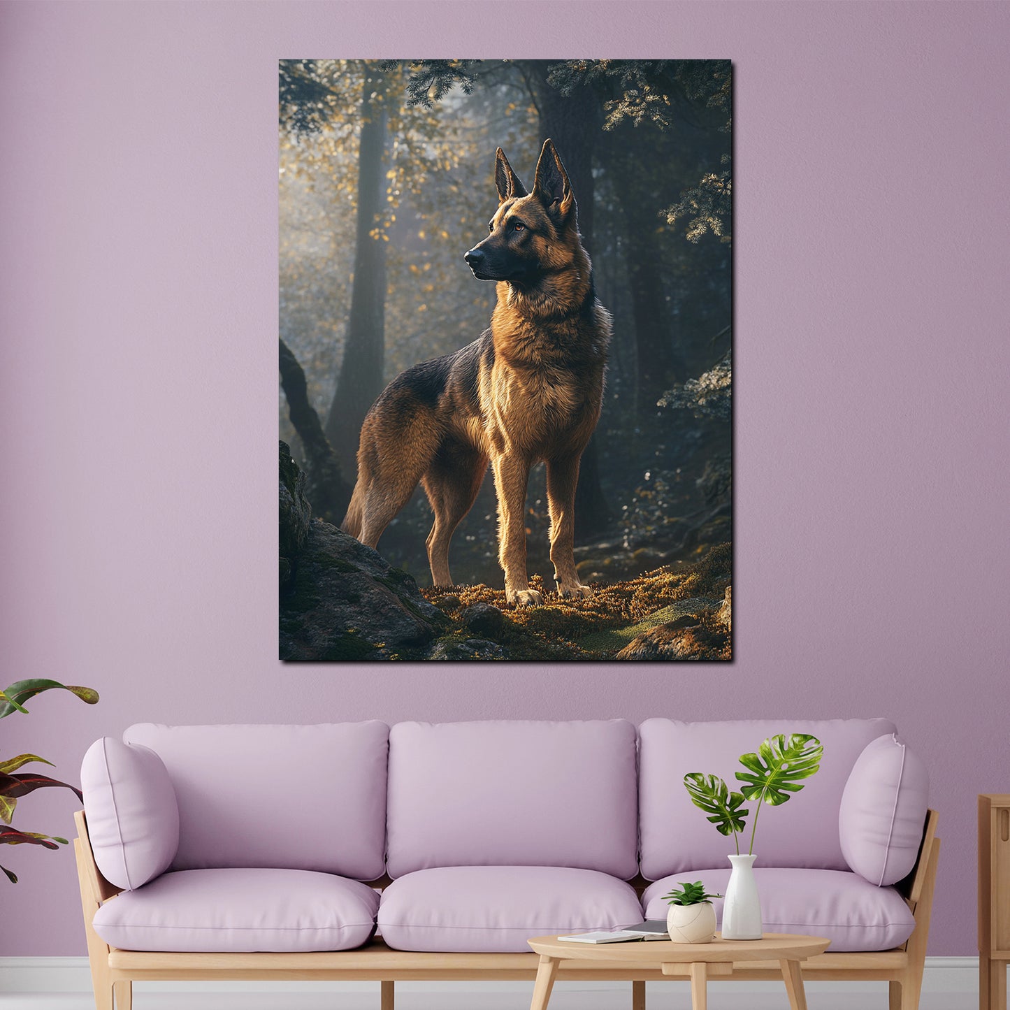 Quadro cane pastore foresta luce fedeltà forza natura