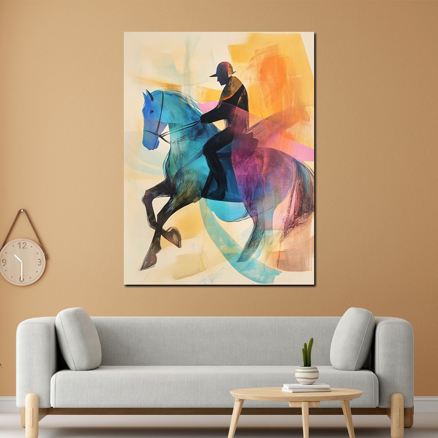 Quadro cavaliere su cavallo colorato moderno