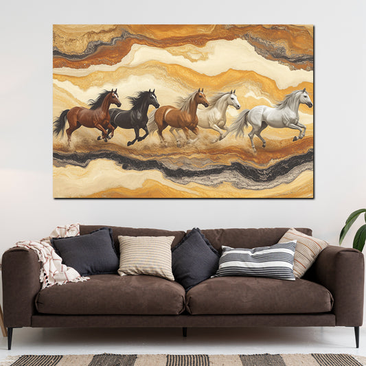 Quadro cavalli pittorici in corsa natura deserto dinamica moderno