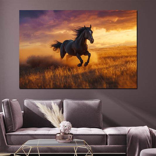 Quadro cavallo al tramonto libertà natura moderna