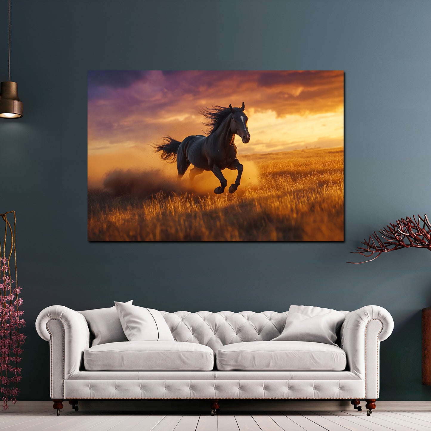 Quadro cavallo al tramonto libertà natura moderna