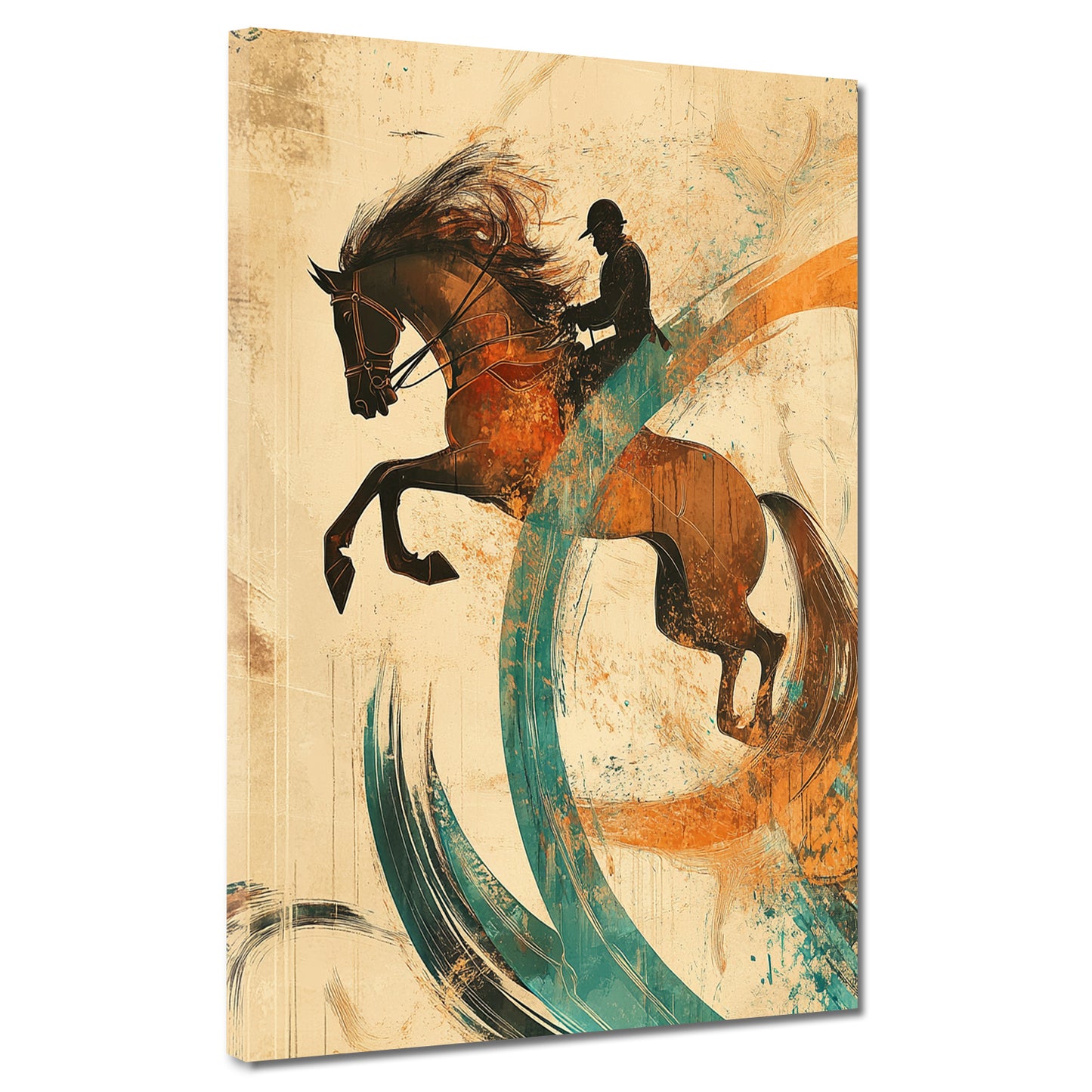 Quadro cavallo con cavaliere salto moderno artistico