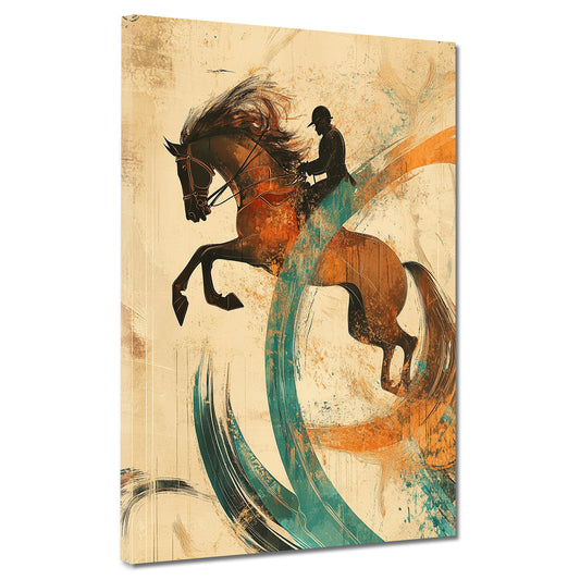 Quadro cavallo con cavaliere salto moderno artistico