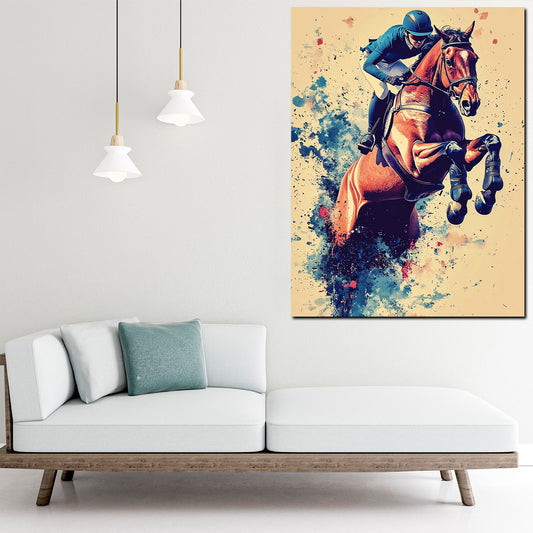 Quadro cavallo e cavaliere salto sportivo
