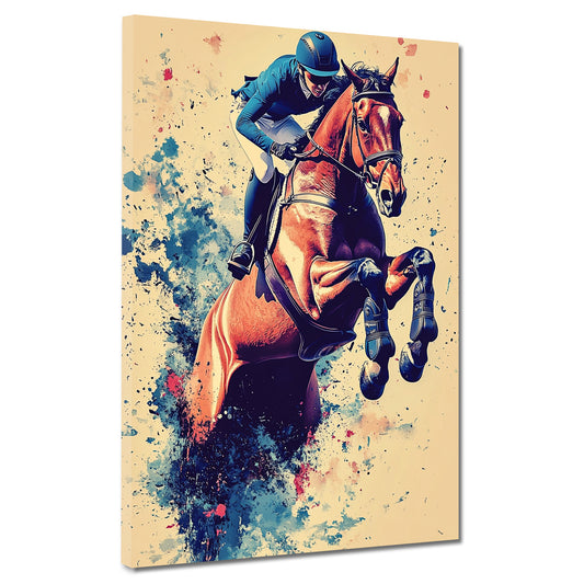 Quadro cavallo e cavaliere salto sportivo