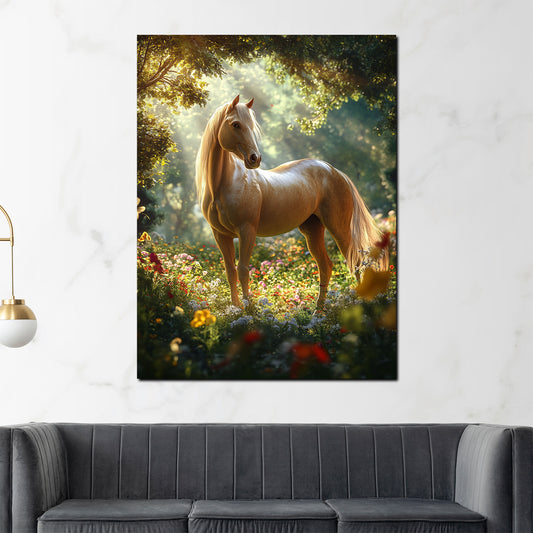 Quadro cavallo nel campo di fiori natura eleganza luce
