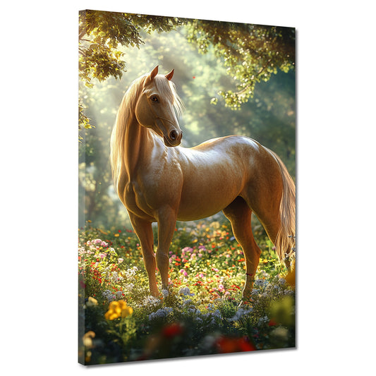 Quadro cavallo nel campo di fiori natura eleganza luce