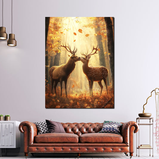 Quadro cervi foresta autunnale amore e natura