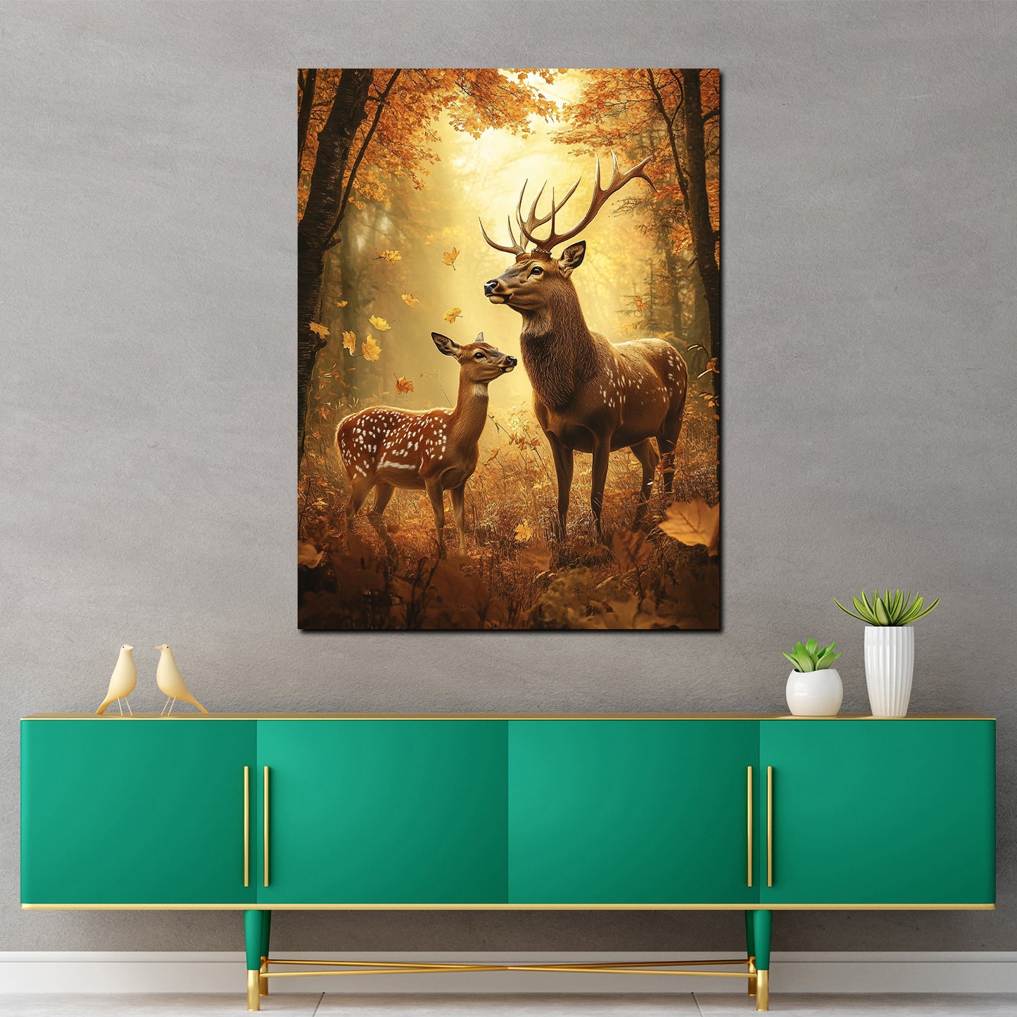 Quadro cervi coppia bosco autunno natura