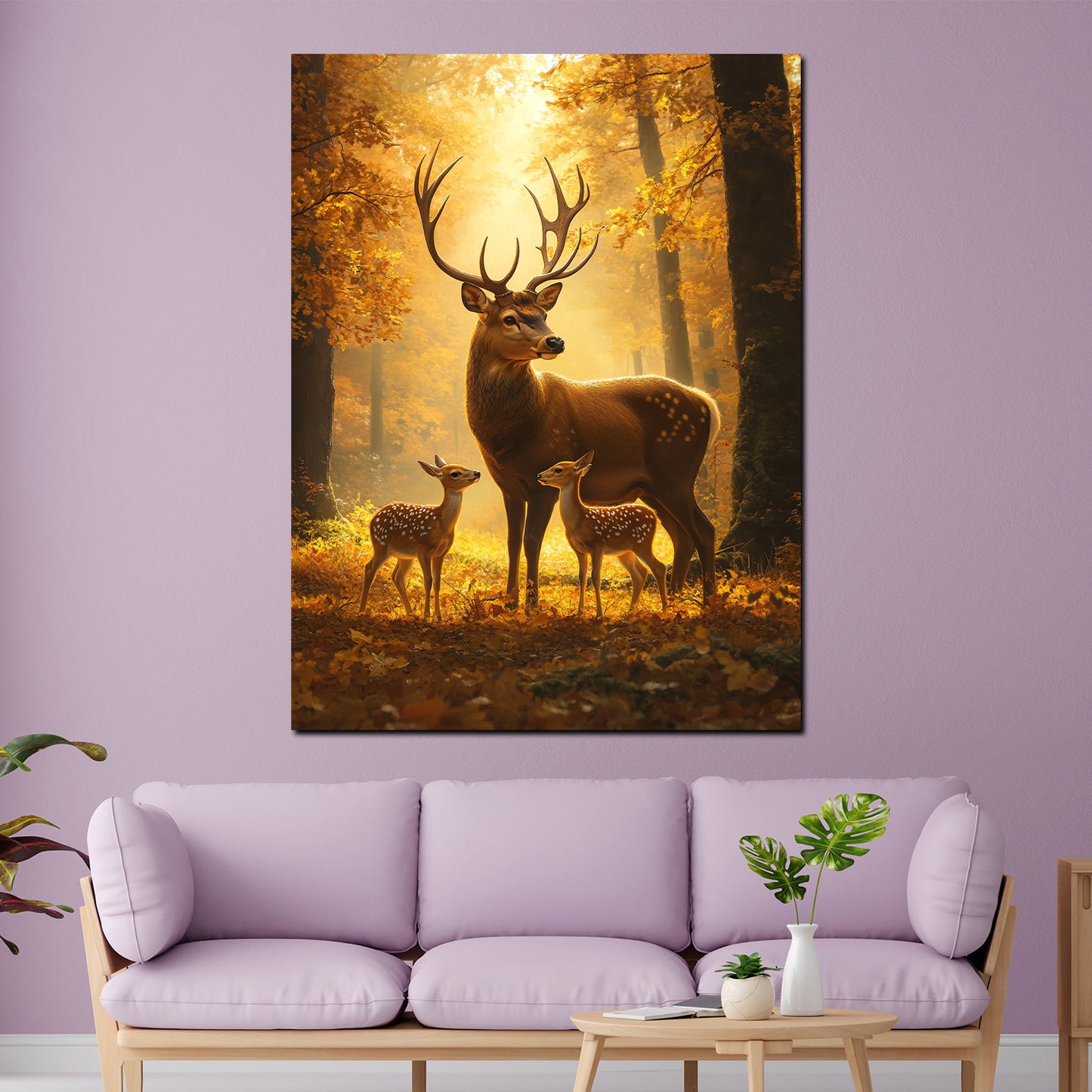 Quadro cervi famiglia bosco autunno natura serenità