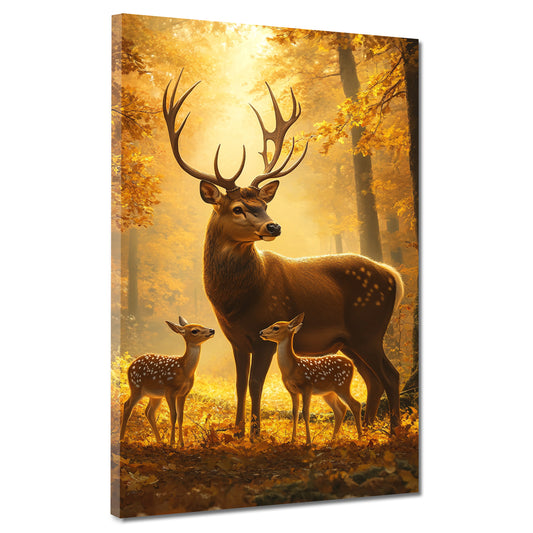 Quadro cervi famiglia bosco autunno natura serenità