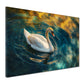 Quadro cigno elegante in acqua blu oro riflessi luce moderno