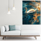 Quadro cigno elegante in'acqua oro blu magia eleganza moderno