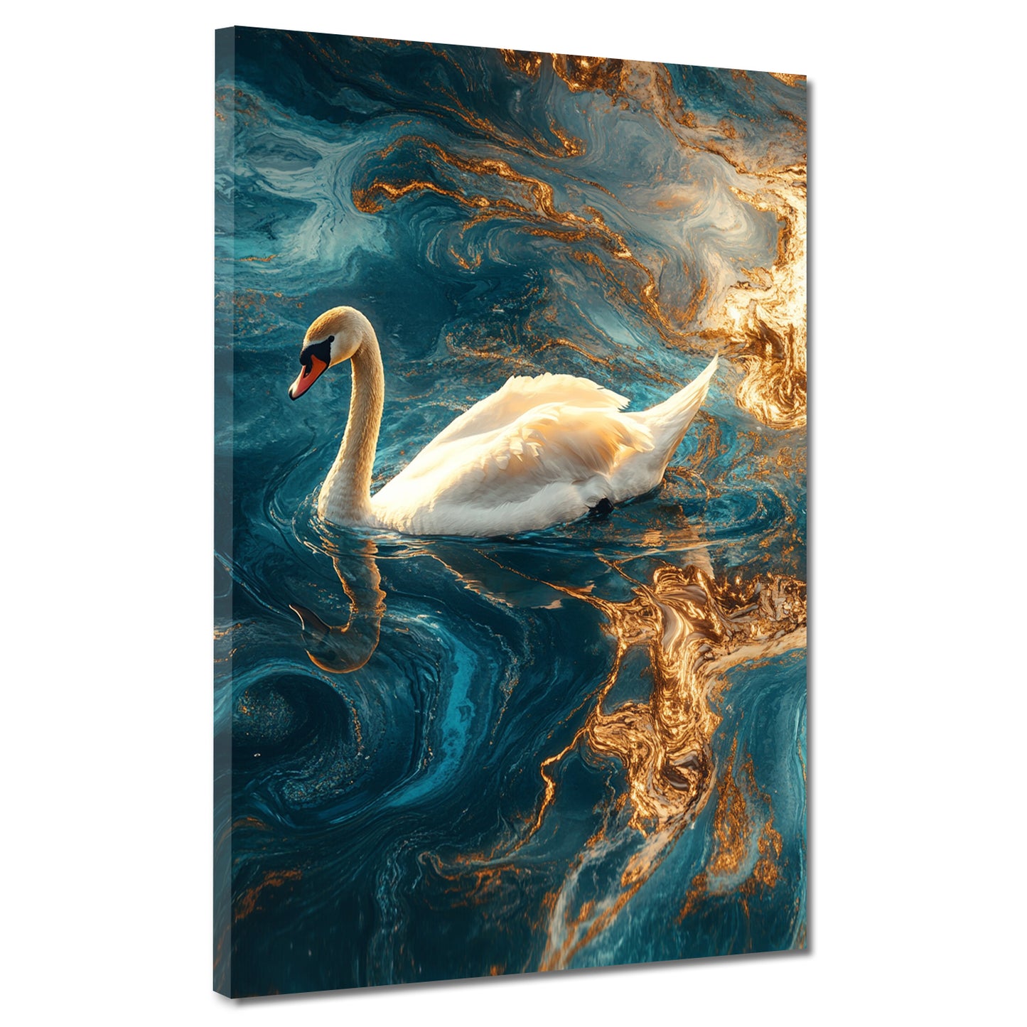 Quadro cigno elegante in'acqua oro blu magia eleganza moderno
