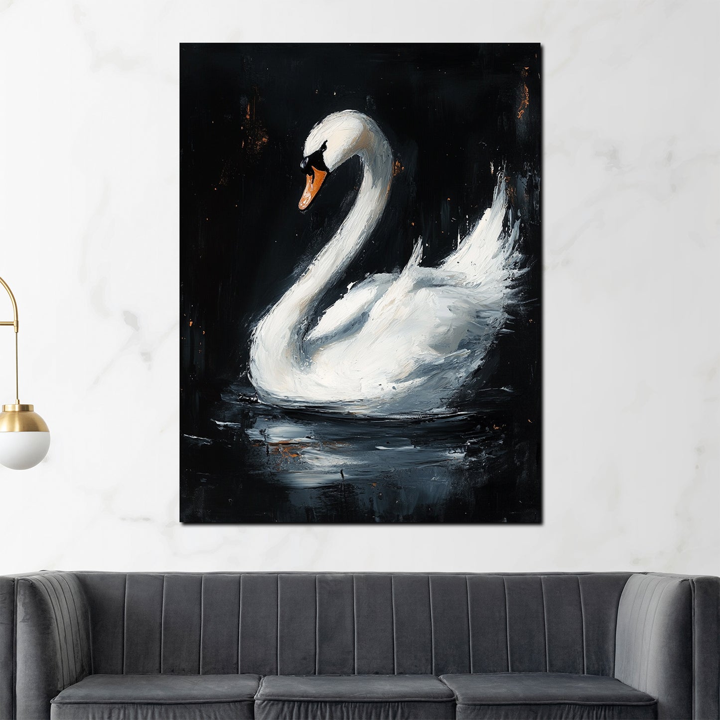 Quadro cigno elegante in acqua scura grazia natura stile moderno