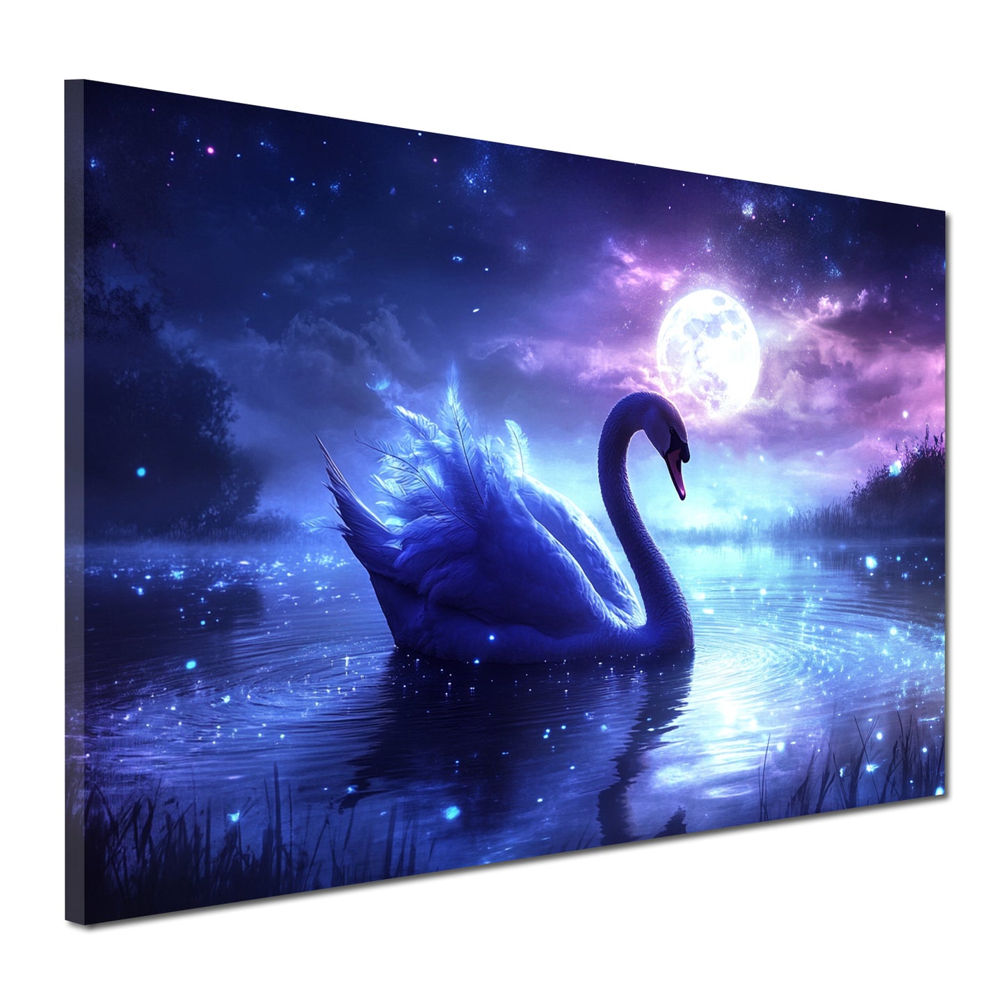 Quadro cigno magico sotto la luna piena incanto notte natura moderno