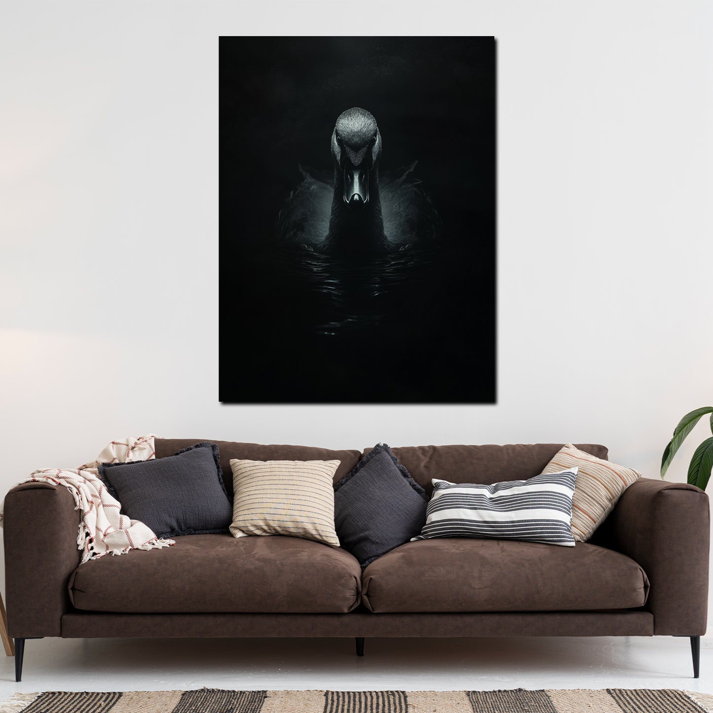 Quadro cigno nell'oscurità sull'acqua eleganza mistero moderno