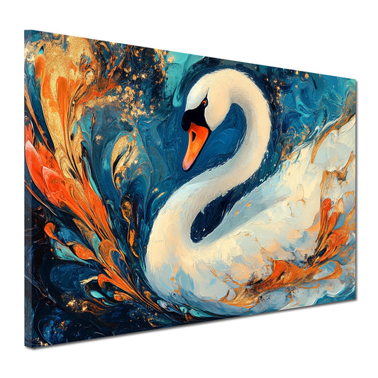 Quadro cigno pittorico con esplosione di colori eleganza dinamica astratto