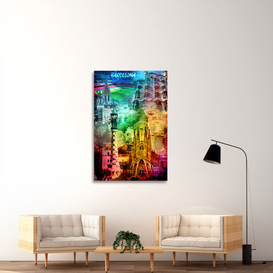 Quadro città Barcellona pop art architettura colorata moderna
