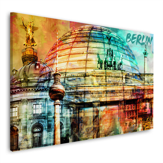 Quadro città Berlino pop art architettura monumenti colorato moderno