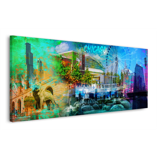 Quadro città Chicago USA pop art skyline attrazioni architettura moderna