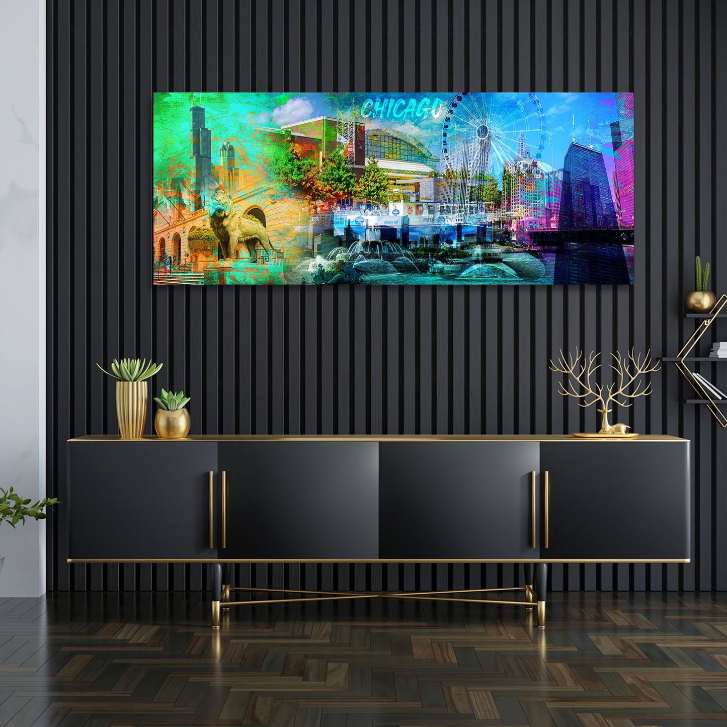 Quadro città Chicago USA pop art skyline attrazioni architettura moderna