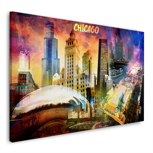 Quadro città Chicago skyline USA architettura pop art