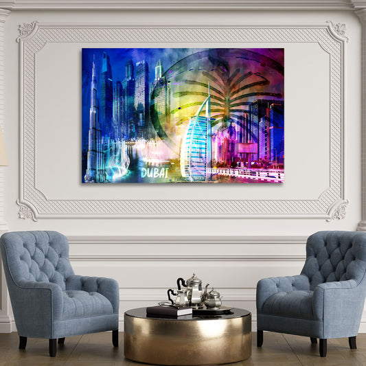 Quadro città Dubai skyline architettura pop art moderna