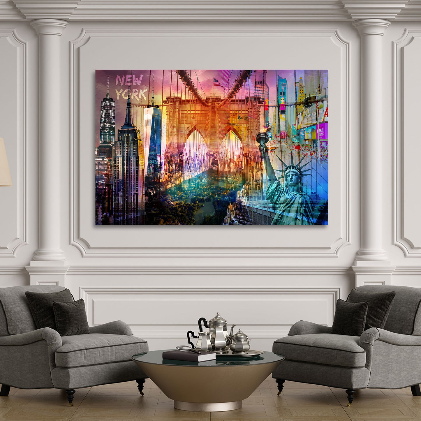 Quadro città New York skyline architettura pop art