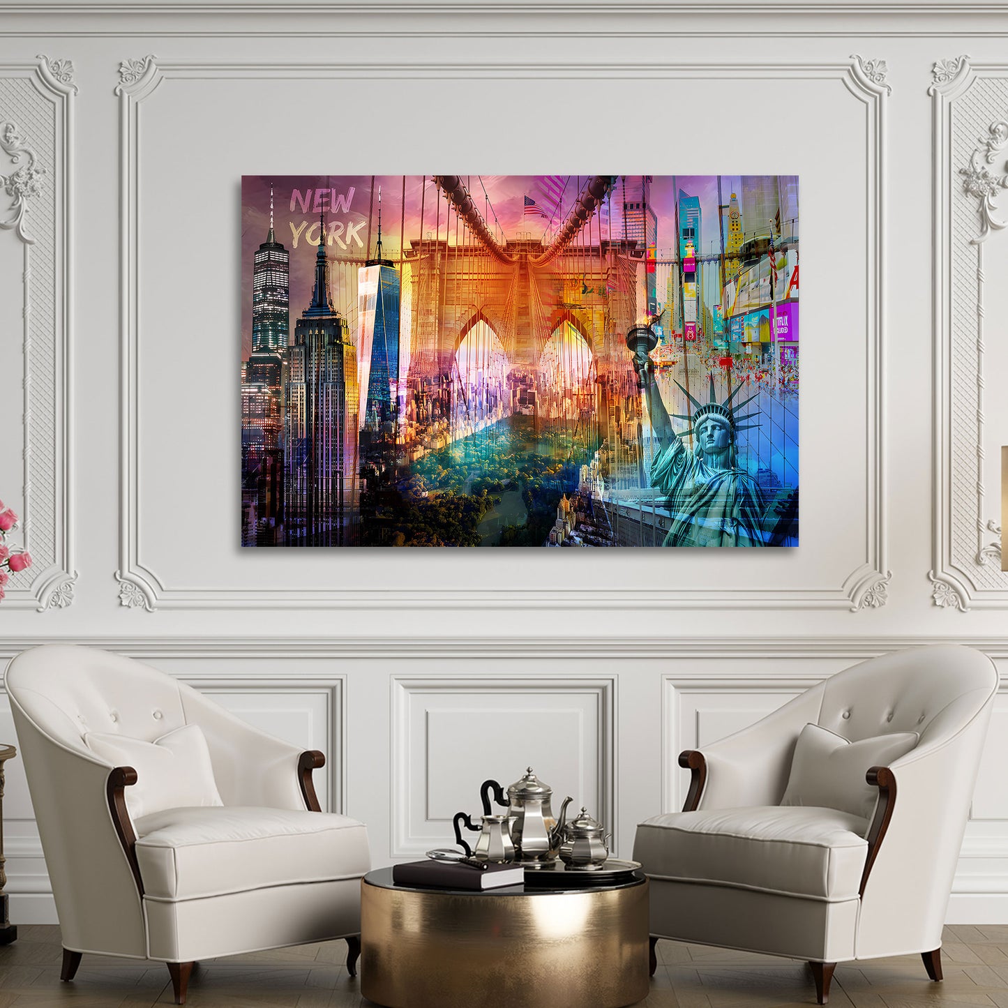 Quadro città New York skyline architettura pop art