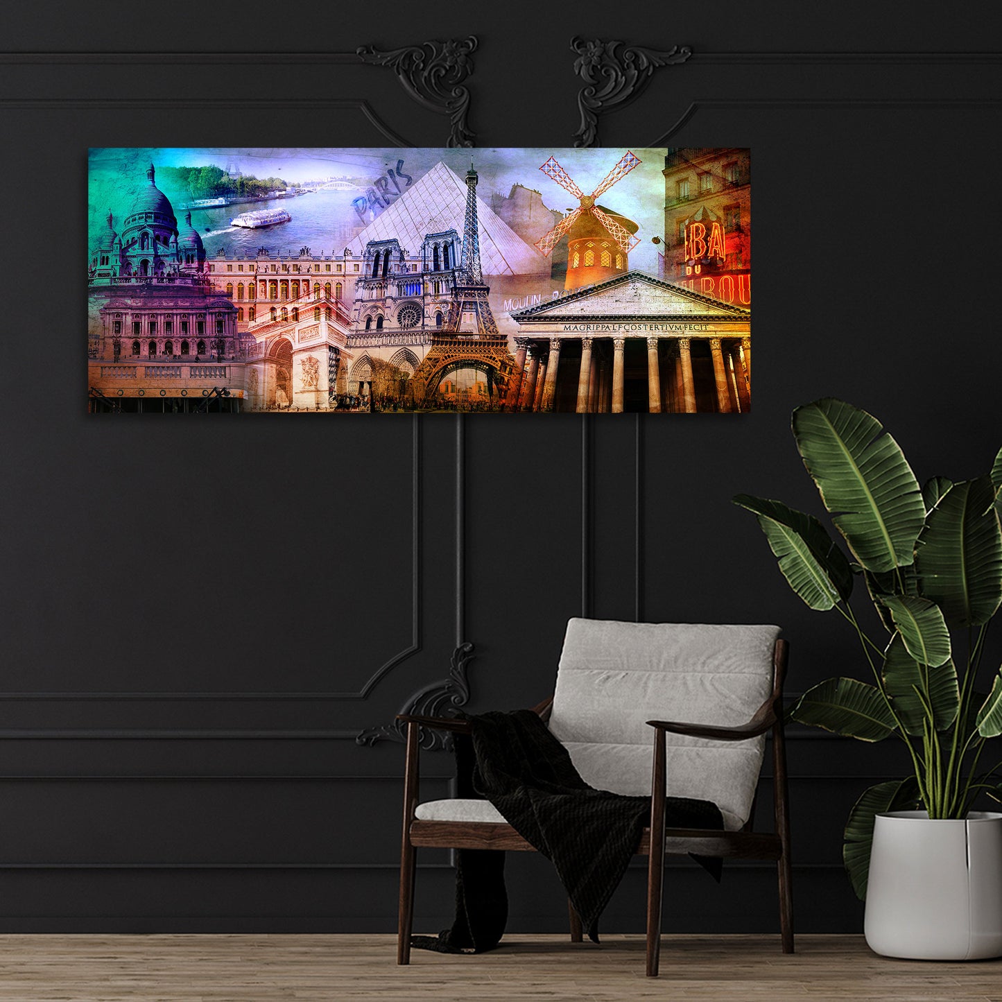 Quadro città Parigi monumenti famosi architettura moulin rouge colorato moderno