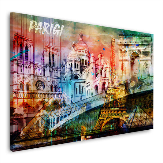 Quadro città Parigi panorama urbano pop art edifici storici