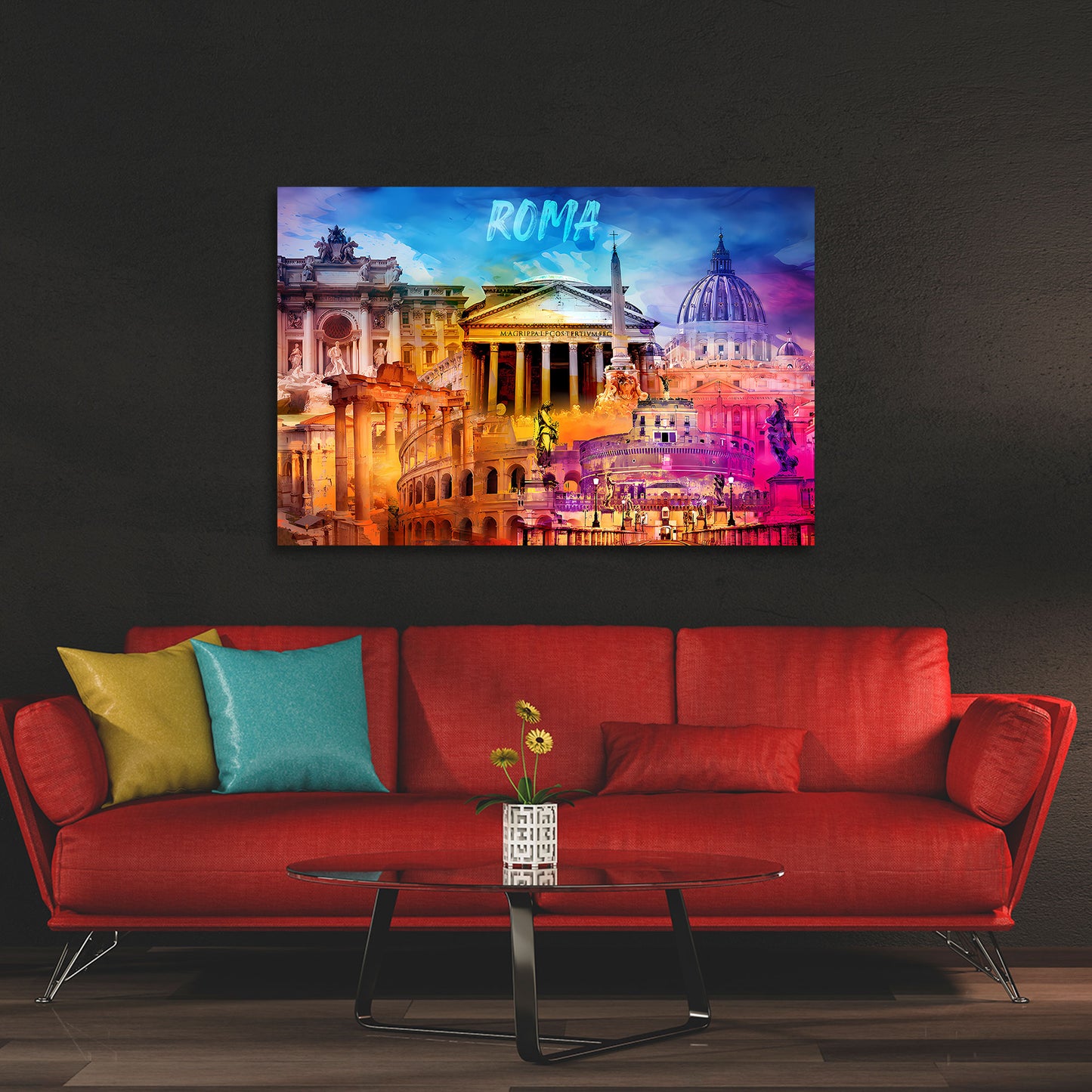 Quadro città Roma architettura monumenti storici colosseo san pietro